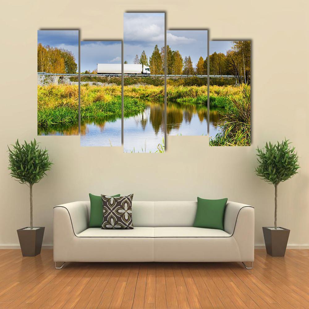 Autumn In Sunny Day Canvas Wall Art-5 Pop-Gallery Wrap-47" x 32"-Tiaracle