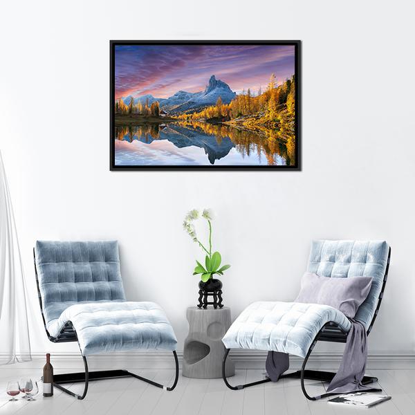 Autumn Lake Federa In Dolomites Canvas Wall Art-5 Horizontal-Gallery Wrap-22" x 12"-Tiaracle