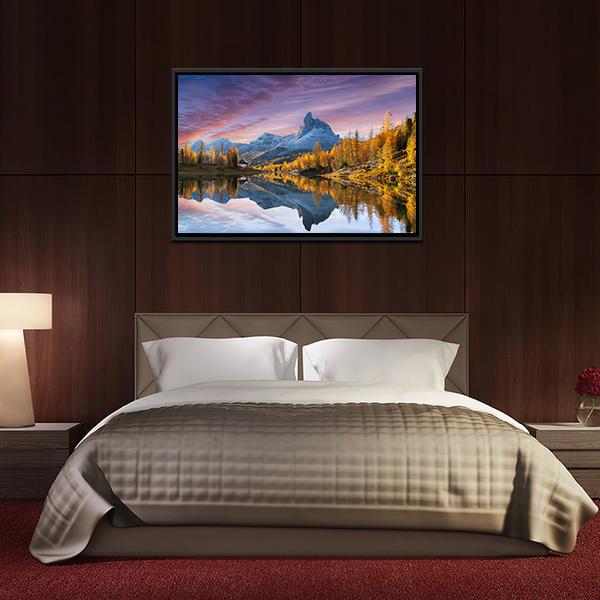 Autumn Lake Federa In Dolomites Canvas Wall Art-5 Horizontal-Gallery Wrap-22" x 12"-Tiaracle