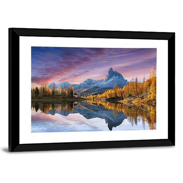 Autumn Lake Federa In Dolomites Canvas Wall Art-5 Horizontal-Gallery Wrap-22" x 12"-Tiaracle