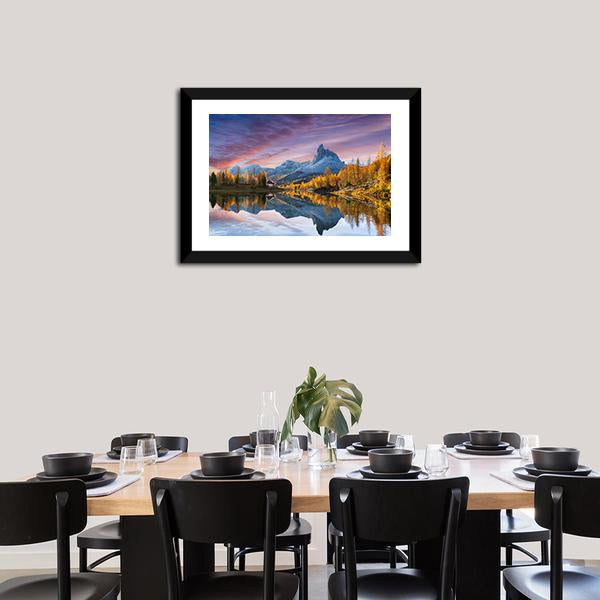 Autumn Lake Federa In Dolomites Canvas Wall Art-5 Horizontal-Gallery Wrap-22" x 12"-Tiaracle