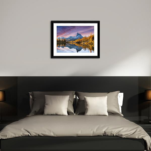 Autumn Lake Federa In Dolomites Panoramic Canvas Wall Art-1 Piece-36" x 12"-Tiaracle
