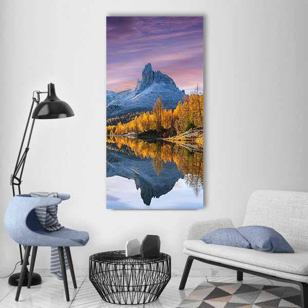 Autumn Lake Federa In Dolomites Vertical Canvas Wall Art-1 Vertical-Gallery Wrap-12" x 24"-Tiaracle