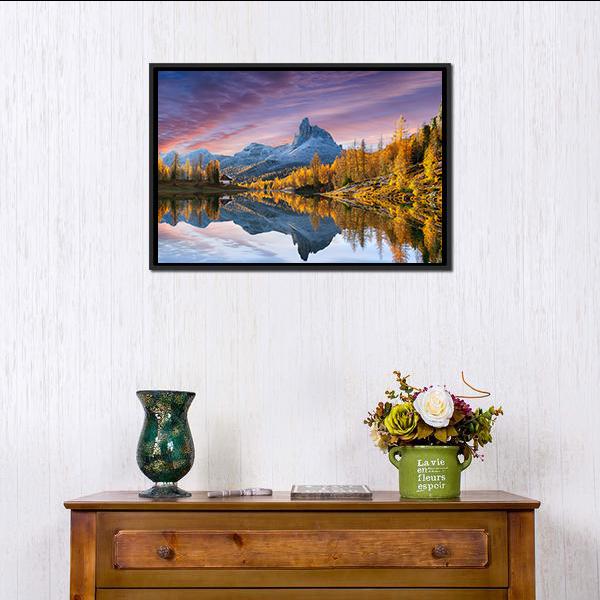 Autumn Lake Federa In Dolomites Vertical Canvas Wall Art-3 Vertical-Gallery Wrap-12" x 25"-Tiaracle