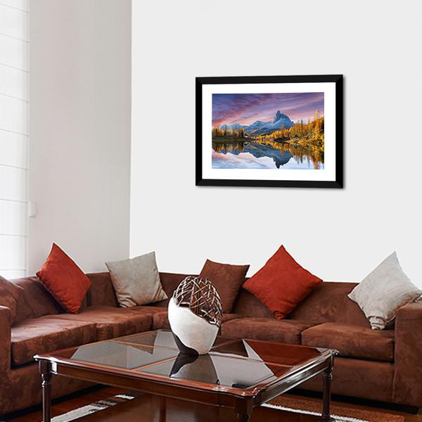 Autumn Lake Federa In Dolomites Vertical Canvas Wall Art-3 Vertical-Gallery Wrap-12" x 25"-Tiaracle