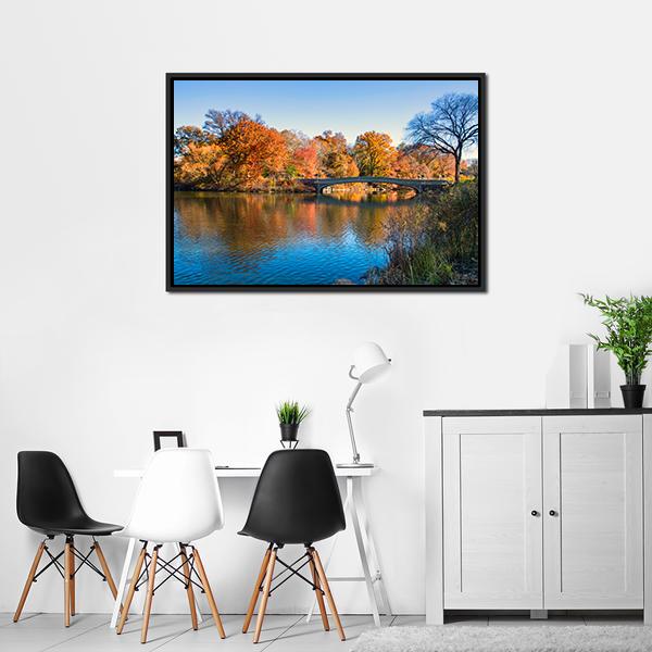Autumn Lake In New York Canvas Wall Art-1 Piece-Floating Frame-24" x 16"-Tiaracle