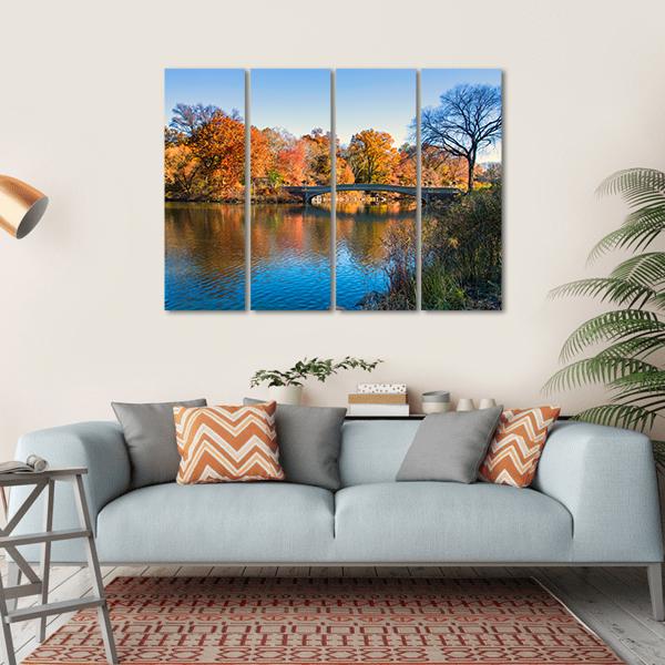 Autumn Lake In New York Canvas Wall Art-4 Horizontal-Gallery Wrap-34" x 24"-Tiaracle