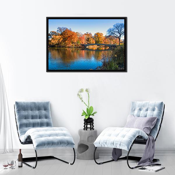 Autumn Lake In New York Canvas Wall Art-5 Horizontal-Gallery Wrap-22" x 12"-Tiaracle