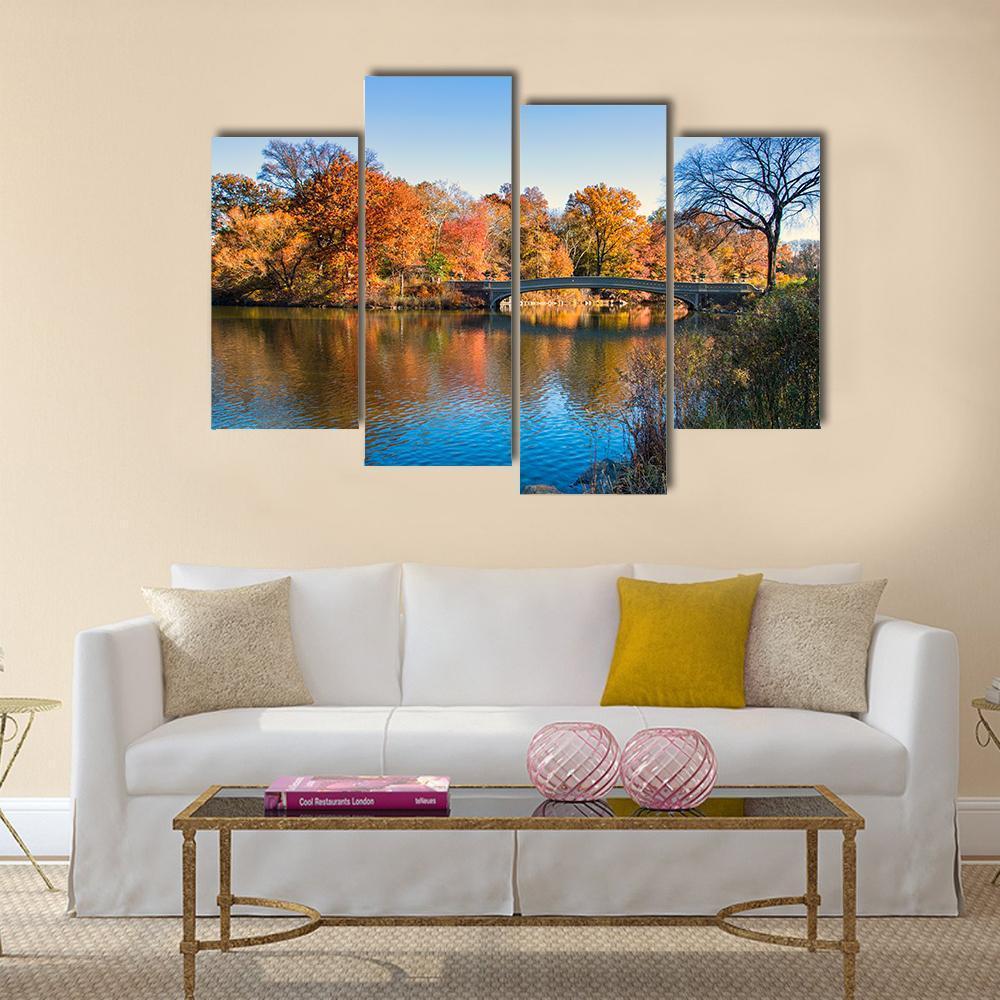 Autumn Lake In New York Canvas Wall Art-4 Pop-Gallery Wrap-50" x 32"-Tiaracle