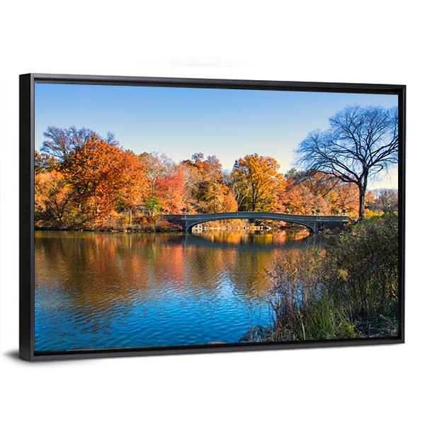Autumn Lake In New York Canvas Wall Art-3 Horizontal-Gallery Wrap-25" x 16"-Tiaracle