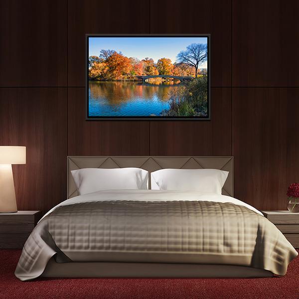 Autumn Lake In New York Canvas Wall Art-3 Horizontal-Gallery Wrap-25" x 16"-Tiaracle