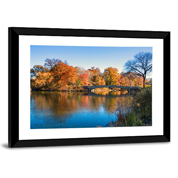 Autumn Lake In New York Canvas Wall Art-3 Horizontal-Gallery Wrap-25" x 16"-Tiaracle