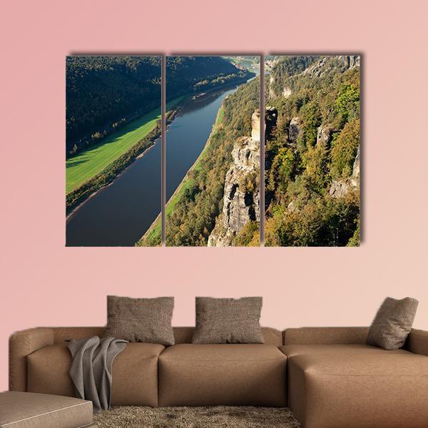 Elbe River In Saxony Canvas Wall Art-3 Horizontal-Gallery Wrap-37" x 24"-Tiaracle