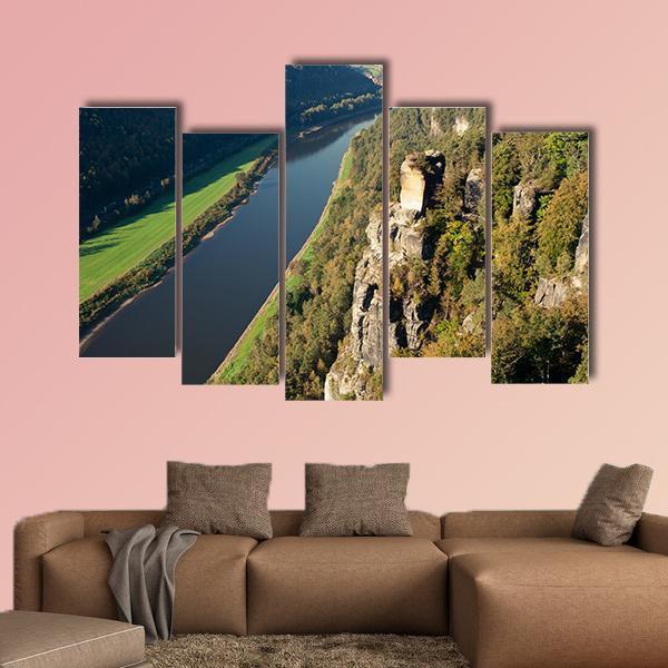 Elbe River In Saxony Canvas Wall Art-5 Pop-Gallery Wrap-47&quot; x 32&quot;-Tiaracle