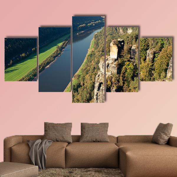 Elbe River In Saxony Canvas Wall Art-5 Star-Gallery Wrap-62" x 32"-Tiaracle