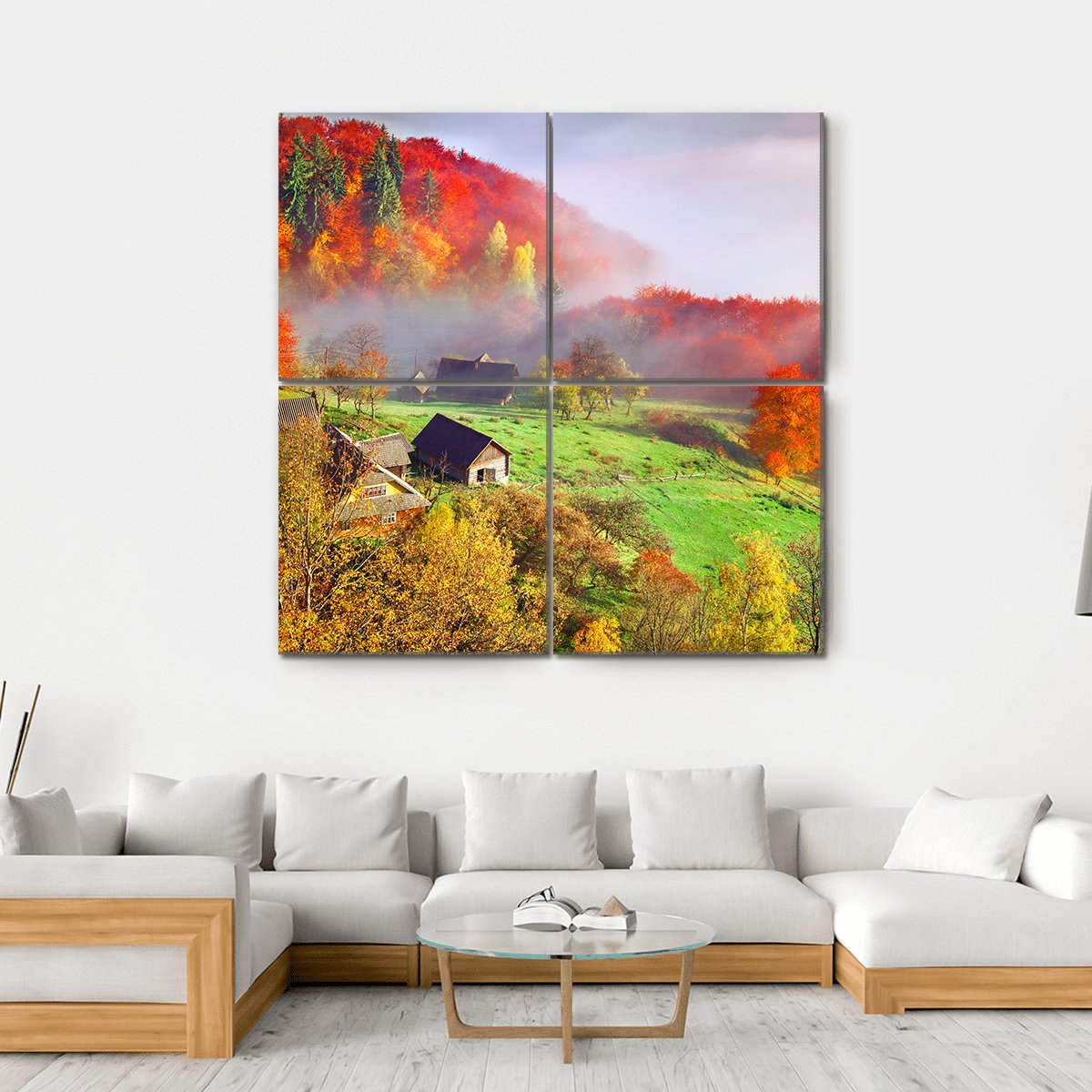 Autumn Landscape In Ukraine Europe Canvas Wall Art-4 Square-Gallery Wrap-17" x 17"-Tiaracle