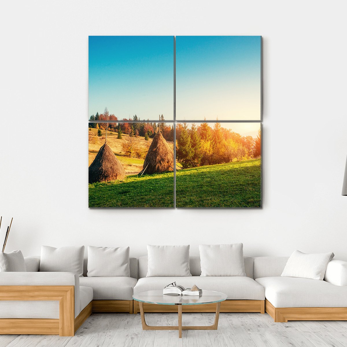 Autumn Landscape In Ukraine Europe Canvas Wall Art-4 Square-Gallery Wrap-17" x 17"-Tiaracle