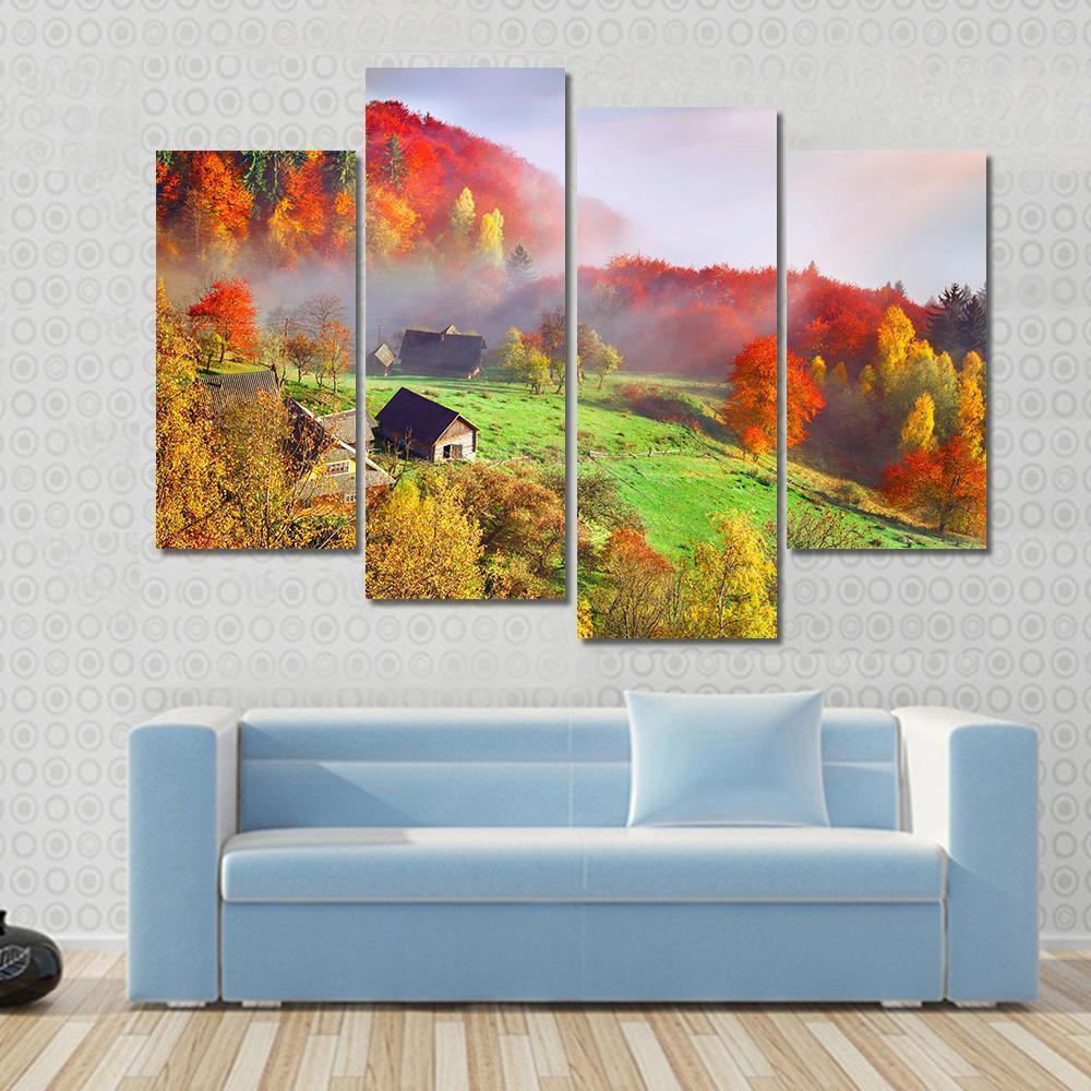 Autumn Landscape In Ukraine Europe Canvas Wall Art-4 Pop-Gallery Wrap-50" x 32"-Tiaracle
