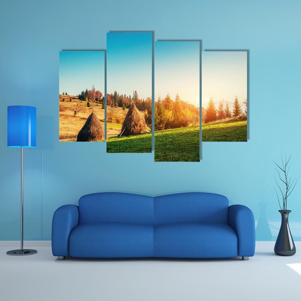 Autumn Landscape In Ukraine Europe Canvas Wall Art-4 Pop-Gallery Wrap-50" x 32"-Tiaracle