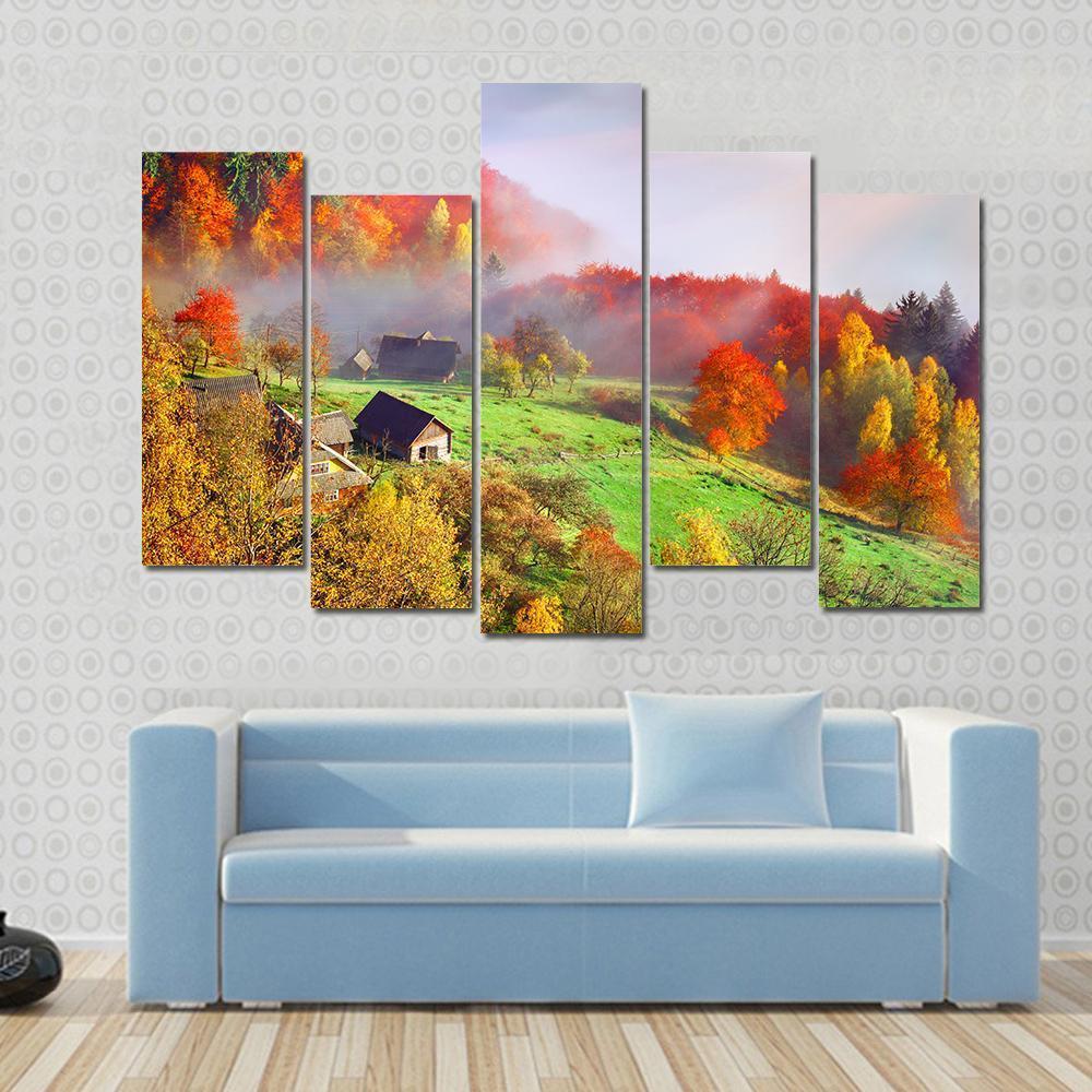 Autumn Landscape In Ukraine Europe Canvas Wall Art-5 Pop-Gallery Wrap-47" x 32"-Tiaracle