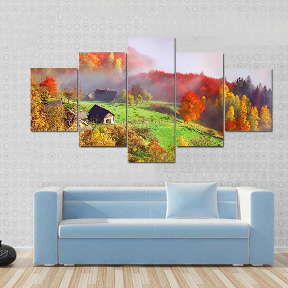 Autumn Landscape In Ukraine Europe Canvas Wall Art-5 Star-Gallery Wrap-62" x 32"-Tiaracle