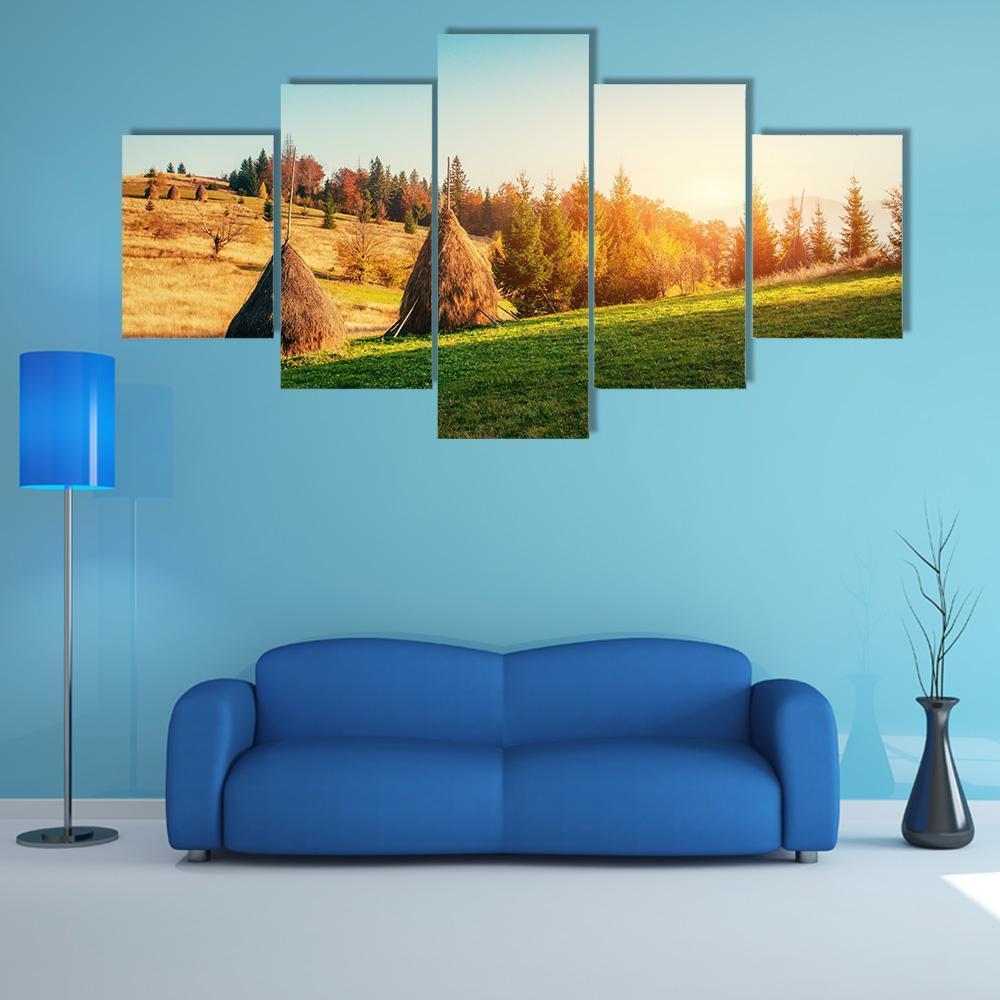 Autumn Landscape In Ukraine Europe Canvas Wall Art-5 Star-Gallery Wrap-62" x 32"-Tiaracle