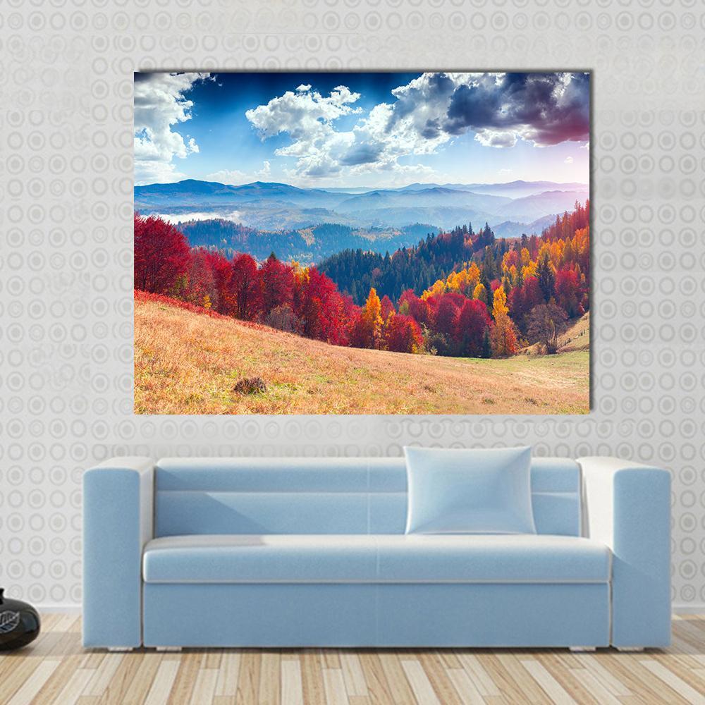 Autumn Landscape In Ukraine Canvas Wall Art-1 Piece-Gallery Wrap-48" x 32"-Tiaracle