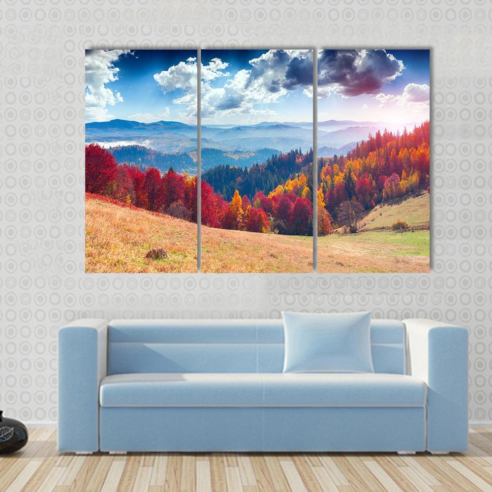 Autumn Landscape In Ukraine Canvas Wall Art-3 Horizontal-Gallery Wrap-37" x 24"-Tiaracle