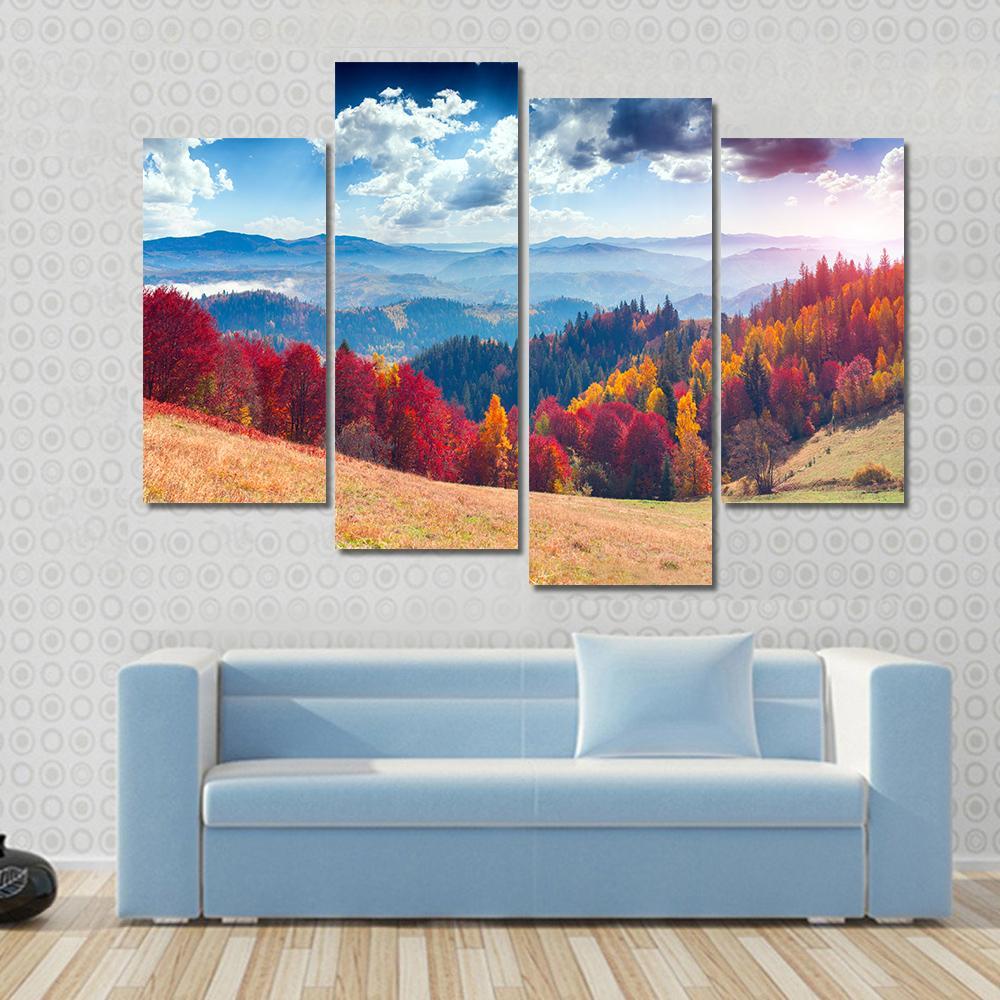 Autumn Landscape In Ukraine Canvas Wall Art-4 Pop-Gallery Wrap-50" x 32"-Tiaracle