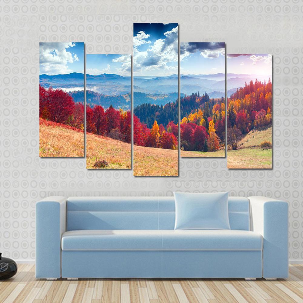 Autumn Landscape In Ukraine Canvas Wall Art-5 Pop-Gallery Wrap-47" x 32"-Tiaracle