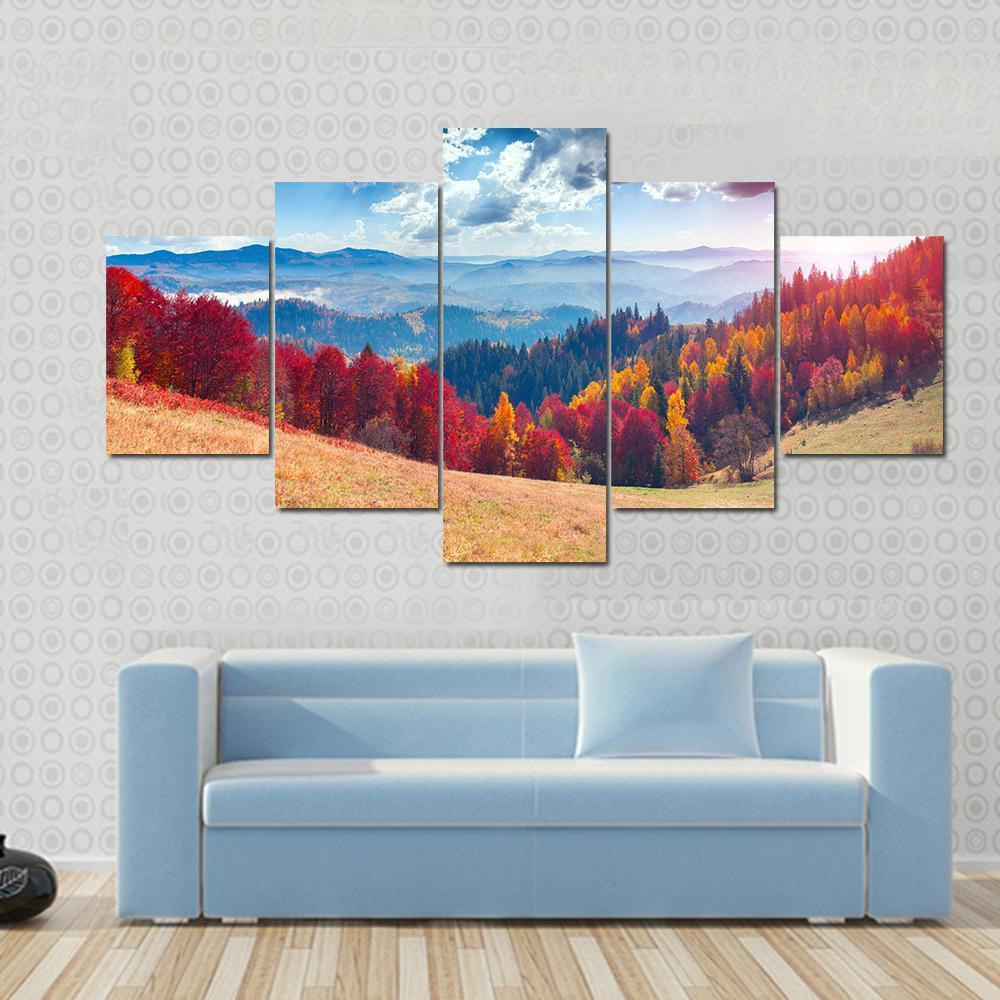 Autumn Landscape In Ukraine Canvas Wall Art-5 Pop-Gallery Wrap-47" x 32"-Tiaracle