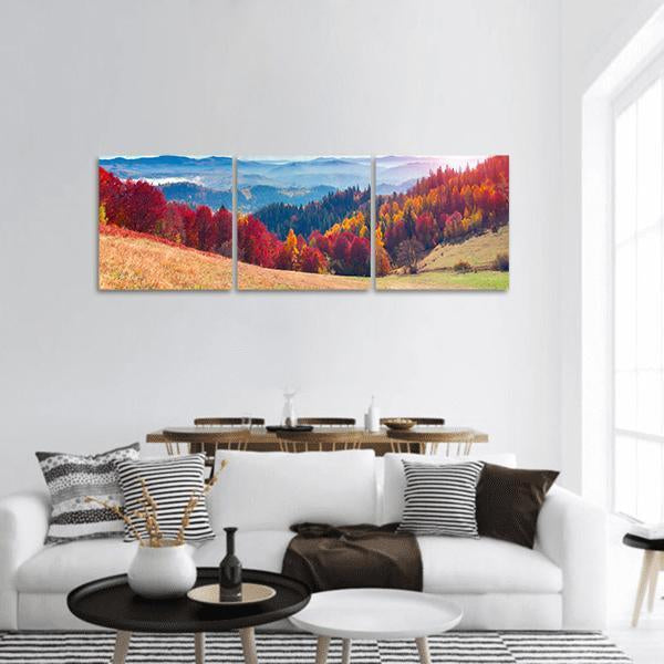 Autumn Landscape In Ukraine Panoramic Canvas Wall Art-3 Piece-25" x 08"-Tiaracle