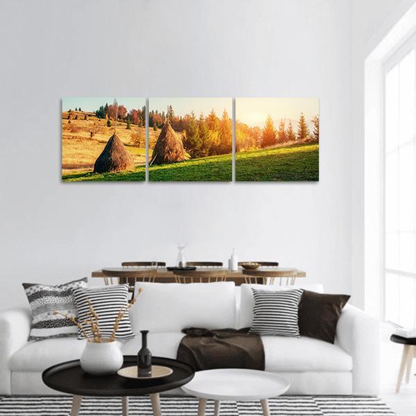 Autumn Landscape In Ukraine Europe Panoramic Canvas Wall Art-3 Piece-25" x 08"-Tiaracle