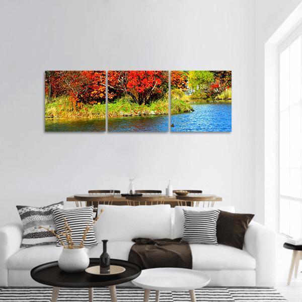 Lake In Nakajima Park Panoramic Canvas Wall Art-3 Piece-25" x 08"-Tiaracle