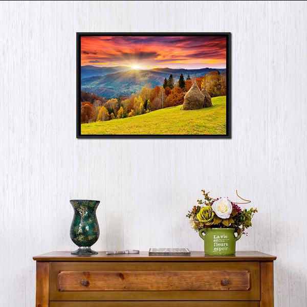 Autumn Landscape On Mountain Canvas Wall Art-1 Piece-Floating Frame-24" x 16"-Tiaracle