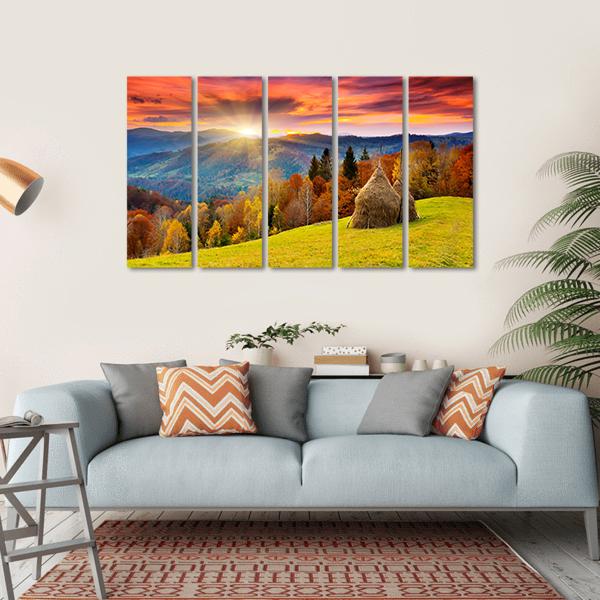 Autumn Landscape On Mountain Canvas Wall Art-5 Horizontal-Gallery Wrap-22" x 12"-Tiaracle