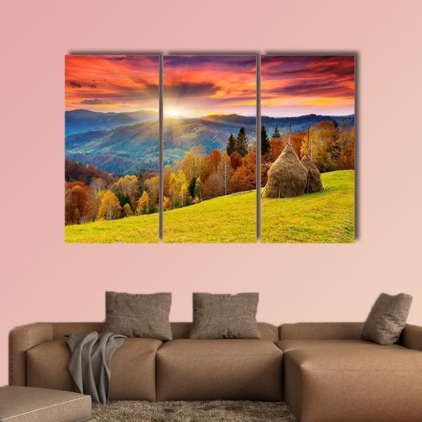 Autumn Landscape On Mountain Canvas Wall Art-3 Horizontal-Gallery Wrap-37" x 24"-Tiaracle