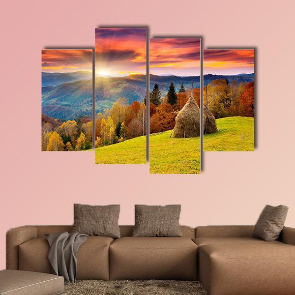 Autumn Landscape On Mountain Canvas Wall Art-4 Pop-Gallery Wrap-50" x 32"-Tiaracle