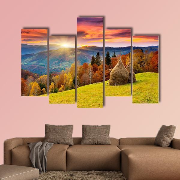 Autumn Landscape On Mountain Canvas Wall Art-5 Pop-Gallery Wrap-47&quot; x 32&quot;-Tiaracle
