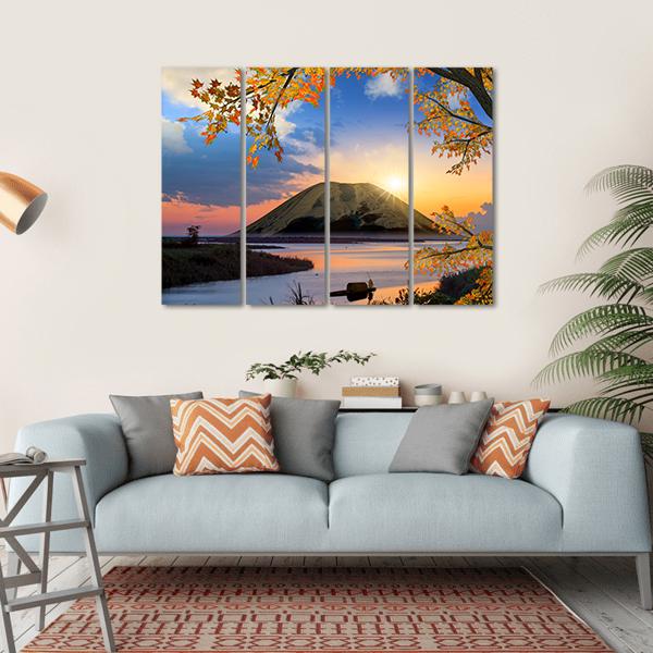 Autumn Landscape With Mountain Canvas Wall Art-4 Horizontal-Gallery Wrap-34" x 24"-Tiaracle