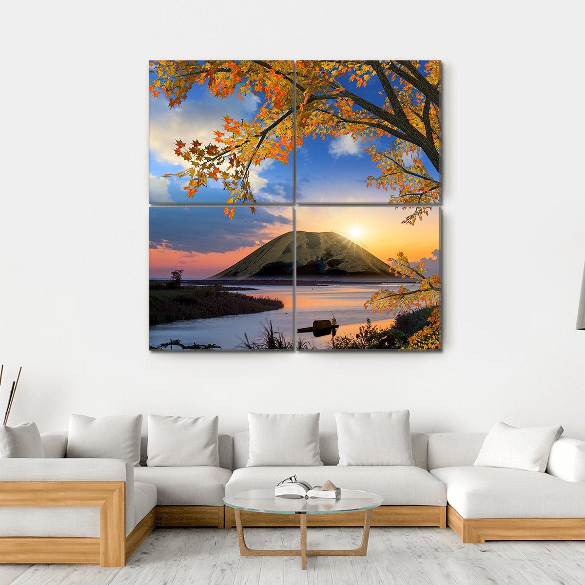 Autumn Landscape With Mountain Canvas Wall Art-4 Square-Gallery Wrap-17" x 17"-Tiaracle