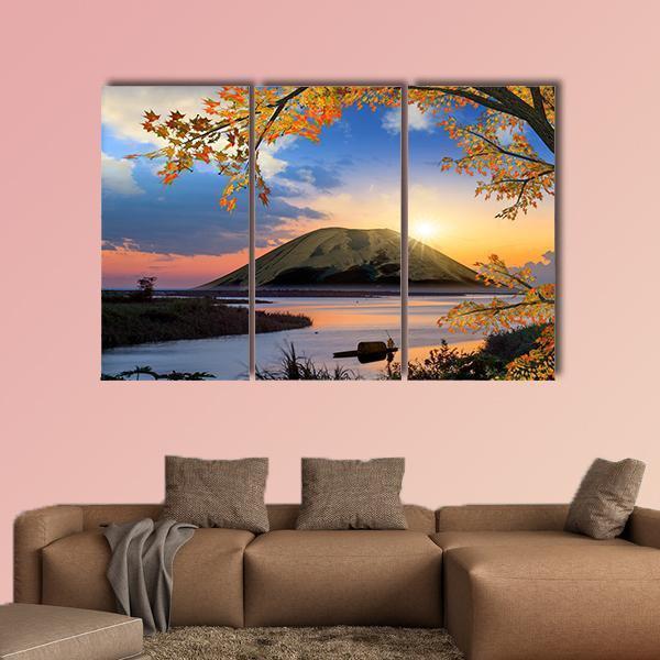 Autumn Landscape With Mountain Canvas Wall Art-3 Horizontal-Gallery Wrap-37" x 24"-Tiaracle