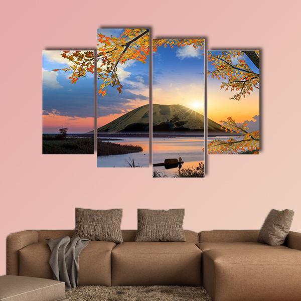 Autumn Landscape With Mountain Canvas Wall Art-4 Pop-Gallery Wrap-50" x 32"-Tiaracle