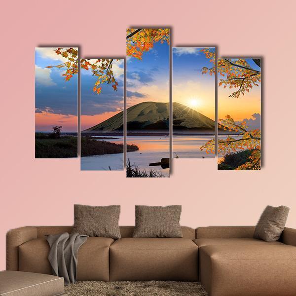 Autumn Landscape With Mountain Canvas Wall Art-5 Pop-Gallery Wrap-47" x 32"-Tiaracle