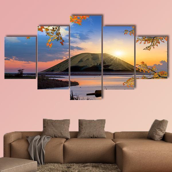Autumn Landscape With Mountain Canvas Wall Art-5 Star-Gallery Wrap-62" x 32"-Tiaracle