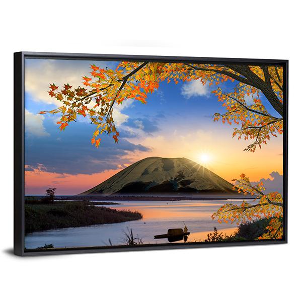 Autumn Landscape With Mountain Canvas Wall Art-3 Horizontal-Gallery Wrap-25&quot; x 16&quot;-Tiaracle