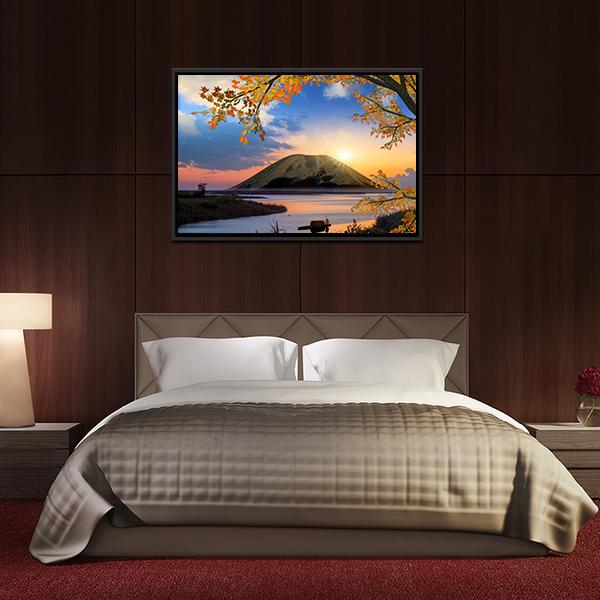 Autumn Landscape With Mountain Canvas Wall Art-3 Horizontal-Gallery Wrap-25" x 16"-Tiaracle