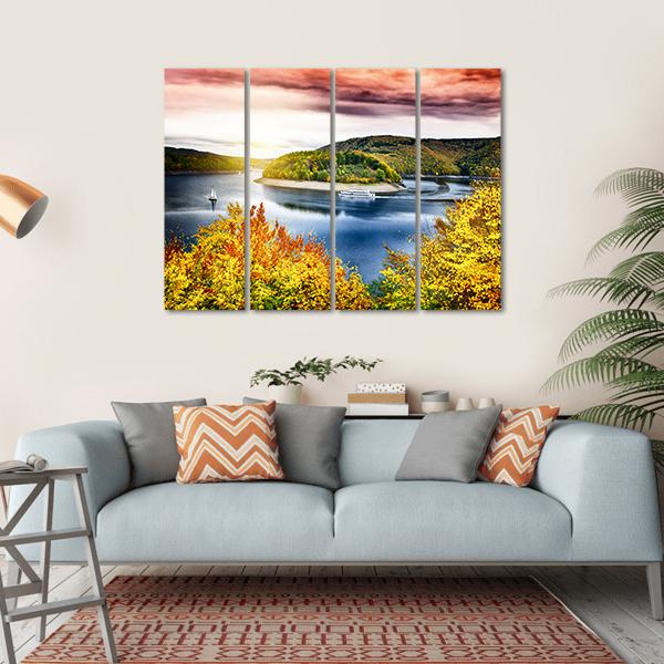 Autumn Landscape With Sunset Canvas Wall Art-4 Horizontal-Gallery Wrap-34" x 24"-Tiaracle