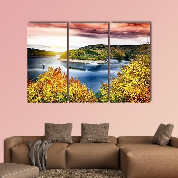 Autumn Landscape With Sunset Canvas Wall Art-3 Horizontal-Gallery Wrap-25" x 16"-Tiaracle