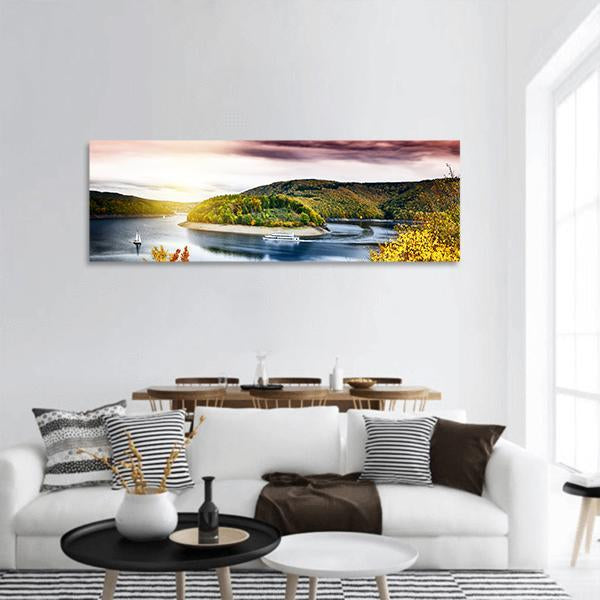 Autumn Landscape With Sunset Panoramic Canvas Wall Art-1 Piece-36" x 12"-Tiaracle